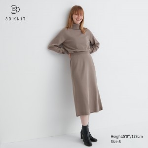 Beige Uniqlo 3d Knit Seamless Souffle Yarn Skirt | CKRWH-9738
