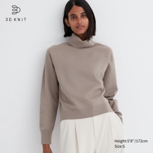Beige Uniqlo 3d Knit Seamless Souffle Yarn Turtleneck Jumper | XMNIB-5108
