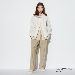 Beige Uniqlo Airism Ultra Stretch Straight Wide Leg Trousers | MQZFU-3195