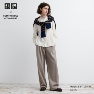 Beige Uniqlo Brushed Jersey Pleated Wide Leg Trousers Long | ORSUZ-2561
