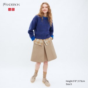 Beige Uniqlo Cotton Midi Skirt | MQOWF-5708