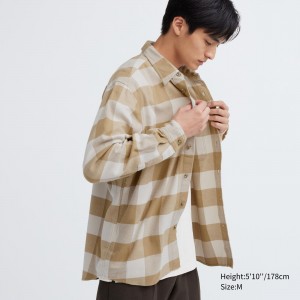 Beige Uniqlo Flannel Checked Shirt | JTFWL-1562