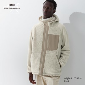 Beige Uniqlo Fleece Zipped Hoodie | BPRML-8401