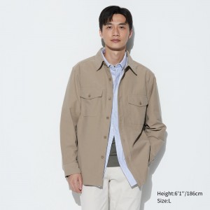 Beige Uniqlo Jersey Overshirt | YCANG-2605