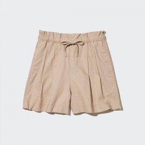 Beige Uniqlo Linen Cotton Shorts | PQTEL-5739