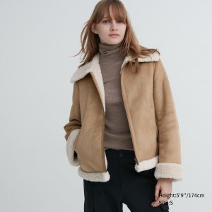 Beige Uniqlo Pile Lined Jacket | YLMIU-5892