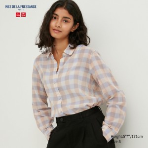 Beige Uniqlo Sheer Cotton Checked Shirt | WLPHR-2709