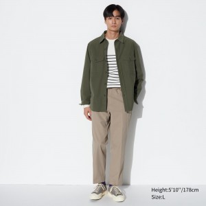 Beige Uniqlo Smart Cotton Ankle Length Trousers | KWRTI-2178