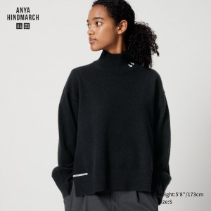 Black Uniqlo 100pct Cashmere High Neck Jumper | MNKEO-5184