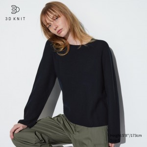 Black Uniqlo 3d Knit Seamless Cotton Crew Neck Jumper | DYFCA-4071