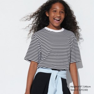 Black Uniqlo Airism Cotton Striped Crew Neck T-Shirt | BCMRX-6420