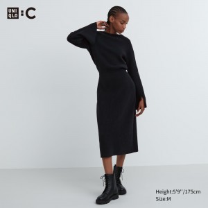 Black Uniqlo Boat Neck Long Sleeved Knitted Dress | RPCMT-8549