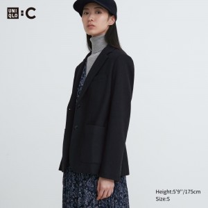 Black Uniqlo Brushed Jersey Blazer Jacket | IVABW-4713