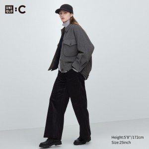 Black Uniqlo Corduroy Wide Leg Trousers | TMUDW-1796