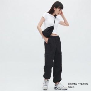 Black Uniqlo Easy Wide Fit Cargo Trousers | NTBYX-4356