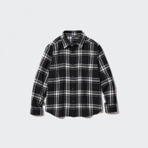 Black Uniqlo Flannel Checked Shirt | YDSWT-3475