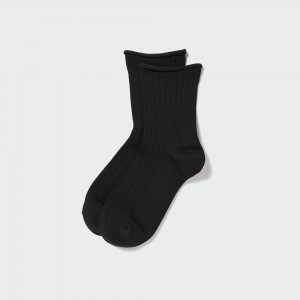 Black Uniqlo Heattech Crew Top Roll Thermal Socks | HBECO-8973