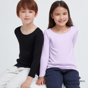 Black Uniqlo Heattech Scoop Neck Long Sleeved Thermal Top | GVCPM-1795