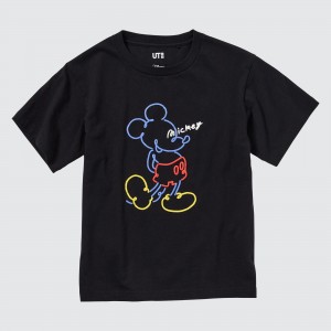 Black Uniqlo Mickey Stands Ut Graphic T-Shirt | TAYHU-2618