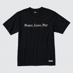 Black Uniqlo Peace For All Graphic T-Shirt Adam Scott | OEMGV-5823