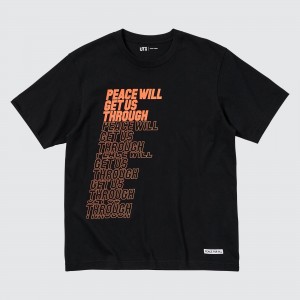Black Uniqlo Peace For All Graphic T-Shirt Shingo Kunieda | EXBHI-4065