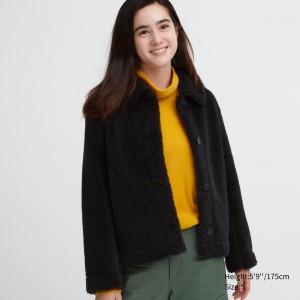 Black Uniqlo Pile Lined Fleece Jacket | BQEMN-0973