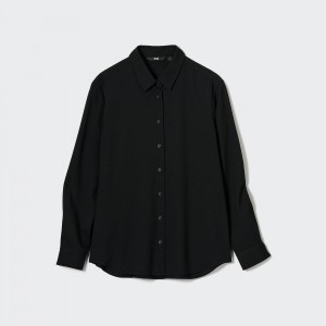 Black Uniqlo Rayon Long Sleeved Blouse | IXEWY-8214