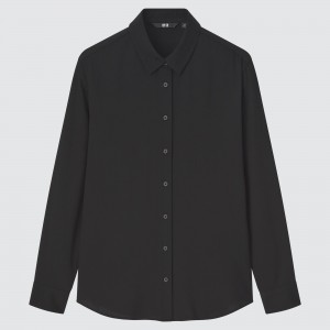 Black Uniqlo Rayon Long Sleeved Blouse | XWKDG-6172
