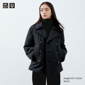 Black Uniqlo Short Padded Pea Coat | XCNPJ-7310