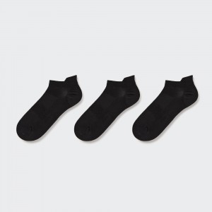 Black Uniqlo Sports Short Socks Three Pairs | TGFEY-6528