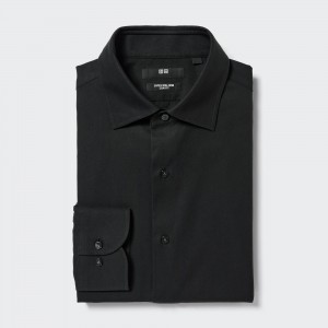 Black Uniqlo Super Non Iron Slim FiT-Shirt Semi Cutaway Collar | UALYX-7645