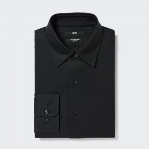 Black Uniqlo Super Non Iron Slim FiT-Shirt Regular Collar | BHGZE-8564