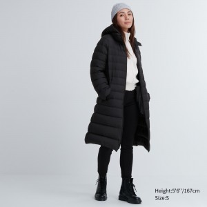 Black Uniqlo Ultra Light Down Long Coat | AJQDR-2014