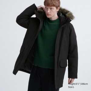 Black Uniqlo Ultra Warm Hybrid Down Coat | BYNPQ-6254