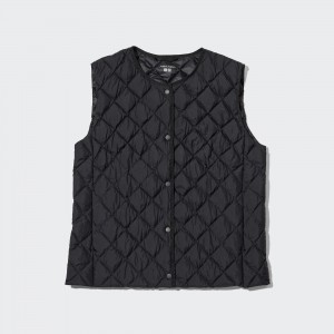 Black Uniqlo Warm Padded Quilted Vest | WUXFR-7429