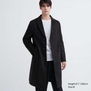 Black Uniqlo Wool Blend Chesterfield Coat | DWBEA-9178