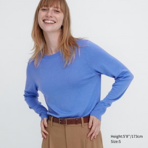 Blue Uniqlo 100pct Extra Fine Merino Crew Neck Jumper | YPXIA-7439
