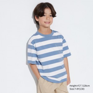 Blue Uniqlo Airism Cotton Striped Crew Neck Short Sleeved T-Shirt | AHVXN-8729