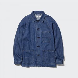 Blue Uniqlo Cotton Linen Blend Utility Jacket | VPECN-5042