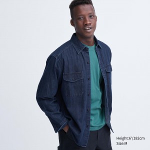 Blue Uniqlo Denim Oversized Utility Overshirt | LHZPX-7492