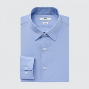 Blue Uniqlo Easy Care Broadcloth Stretch Slim FiT-Shirt Regular Collar | VMIPD-3975