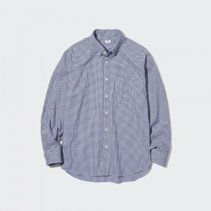 Blue Uniqlo Extra Fine Cotton Broadcloth Long Sleeve Shirt | JPCUQ-2607