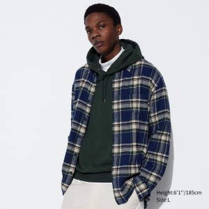 Blue Uniqlo Flannel Regular Fit Checked Shirt Regular Collar | SVJGI-5670
