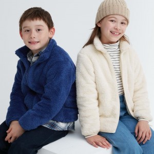 Blue Uniqlo Fluffy Fleece Zipped Jacket | OHUFS-9471