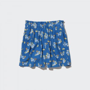 Blue Uniqlo Girls Linen Blend Flower Print Easy Shorts | YUQBD-4269