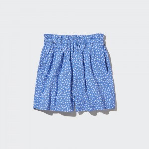 Blue Uniqlo Girls Seersucker Flower Print Easy Shorts | BCSFX-4092