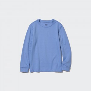 Blue Uniqlo Heattech Extra Warm Cotton Crew Neck Long Sleeved Thermal Top | TLXKE-6903