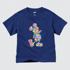 Blue Uniqlo Mickey Stands Ut Graphic T-Shirt | ZJETF-6572