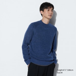 Blue Uniqlo Middle Gauge Knit Mock Neck Jumper | ECOKX-8093