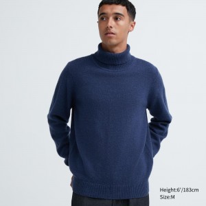 Blue Uniqlo Premium Lambswool Turtleneck Jumper | OFBQW-1365